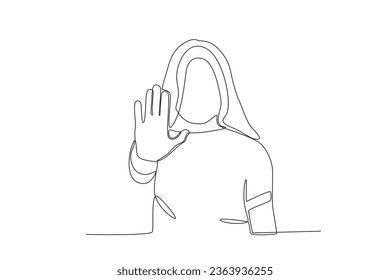 A long-haired woman forbids violence. International day for the elimination of violence agains women one-line drawing