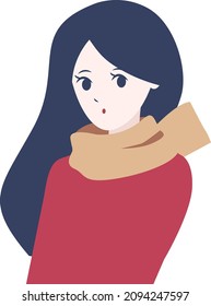 Long-haired woman with a muffler