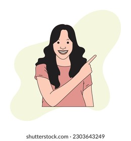 a long-haired woman was pointing at something and laughing