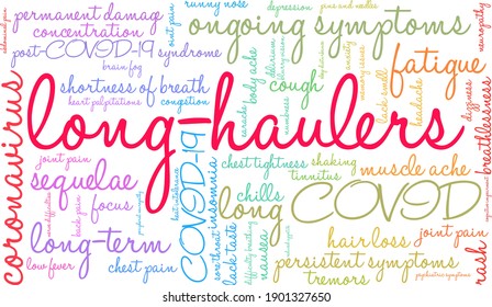 Long-Haulers word cloud on a white background. 