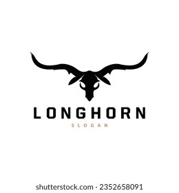 LongHorn Animal Logo Design, Farm Retro Vintage Horn Minimalist Simple Template Illustration