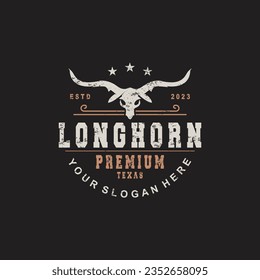 LongHorn Animal Logo Design, Farm Retro Vintage Horn Minimalist Simple Template Illustration