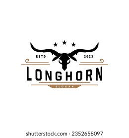 LongHorn Animal Logo Design, Farm Retro Vintage Horn Minimalist Simple Template Illustration