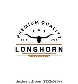 LongHorn Animal Logo Design, Farm Retro Vintage Horn Minimalist Simple Template Illustration