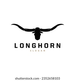 LongHorn Animal Logo Design, Farm Retro Vintage Horn Minimalist Simple Template Illustration