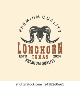 Conception d'un logo animal LongHorn, illustration simple minimaliste de modèle Vintage Horn Farm Retro