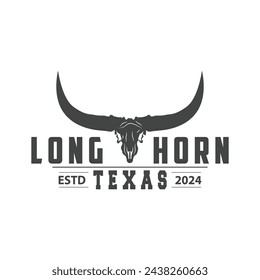 LongHorn Animal Logo Design, Farm Retro Vintage Horn Minimalist Simple Template Illustration