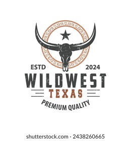 Conception d'un logo animal LongHorn, illustration simple minimaliste de modèle Vintage Horn Farm Retro