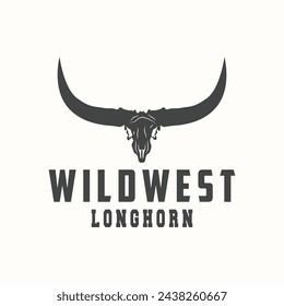 LongHorn Animal Logo Design, Farm Retro Vintage Horn Minimalist Simple Template Illustration