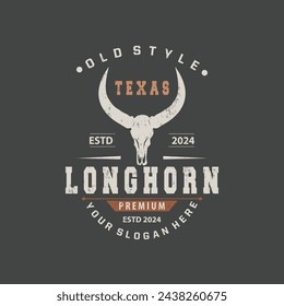 Conception d'un logo animal LongHorn, illustration simple minimaliste de modèle Vintage Horn Farm Retro