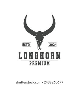 Diseño de logotipo animal LongHorn, Granja retro Vintage Cuerno Minimalista Ilustración de plantilla simple