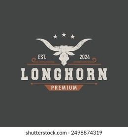 LongHorn Animal Logo Design, Farm Retro Vintage Horn Minimalist Simple Template Illustration