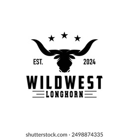 LongHorn Animal Logo Design, Farm Retro Vintage Horn Minimalist Simple Template Illustration