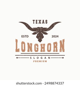 LongHorn Animal Logo Diseño, Granja Retro Antiguas Cuerno Minimalista Simple Plantilla Ilustración