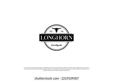 longhorn buffalo, bull, cow logo design. ranch badge template.