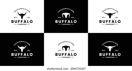 longhorn buffalo bull logo design retro for business and ranch