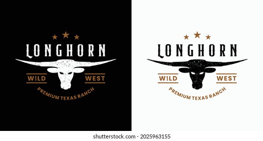 longhorn buffalo, cow, logo design badge vintage style