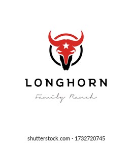 Longhorn Bull Buffalo Cow Cattle Head skull logo design