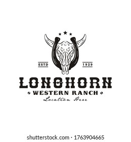 Longhorn Bull Buffalo Cow with Shoe Horse for Vintage Retro Western Countryside Farm Ranch Country logo design