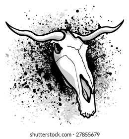 Longhorn bull graphic on grunge paint splatter background