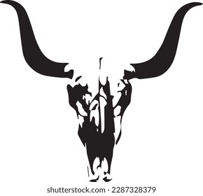 Longhorn Bull skull icon in black and white