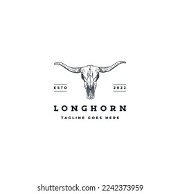 Longhorn, Country Western Bull Cattle Label Logo Design