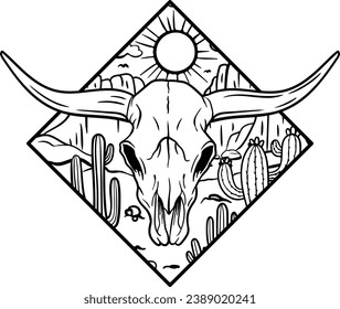 Longhorn Cow Skull, Bull Skull, Hand Drawn Texas Skull, Western, Desert Cow Skull, Laser Cut File, Silhouette  svg