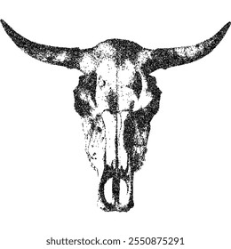 Longhorn cow skull with halftone stipple effect, for grunge punk y2k collage design. Vector illustration in grainy photocopy texture for experimental dotted retro banner design