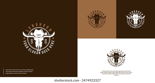 longhorn and cowboy hat, vintage western style, logo design vector