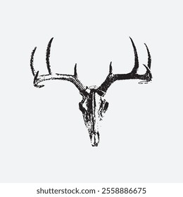 Longhorn deer skull with halftone stipple effect, for grunge punk collage design.  illustration in grainy photocopy texture