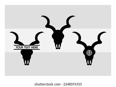 Longhorn Head Skull SVG, Longhorn Head Monogram, Cow Skull, Clipart, Bull Skull, Silhouette, Vector, Monogram svg