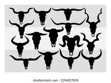 Longhorn Head Skull SVG, Longhorn Head Skull, Longhorn Head Monogram, Cow Skull, Clipart, Bull Skull, Silhouette, Vector svg