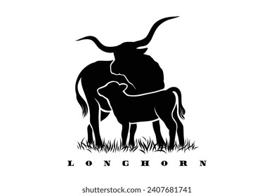 longhorn illustration in silhouette style