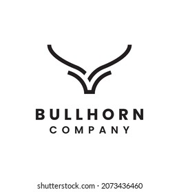 LongHorn Ox Bull Cow Cattle Line Art Logo Design Vector