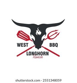 longhorn ranch bbq barbeque restaurant vintage logo vector graphic template