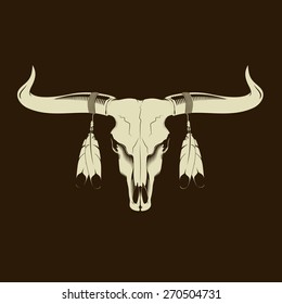 Longhorn Skull With Feathers