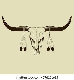 Longhorn Skull With Feathers