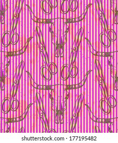 Longhorn skull and scissors, vector seamless pattern 