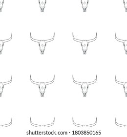 Longhorn skull seamless pattern white background. Bull skull head with horns pattern vector illustration. Texas animal symbol.