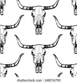 Longhorn skull, vector seamless pattern