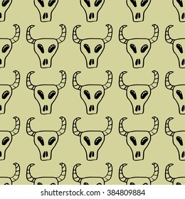 Longhorn skull, vector seamless pattern