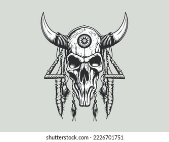 Longhorn Skull Vintage logo, Bull Buffalo creative skull design illustration