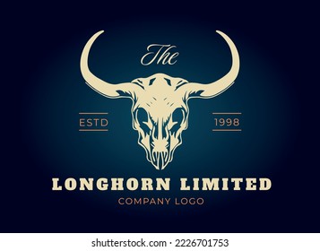 Longhorn Skull Vintage logo, Bull Buffalo creative skull design illustration