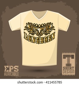 Longhorn western t shirt vector design - Rodeo cowboy jersey