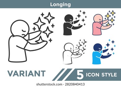 Longing icon representing hope, desire, emotional connection, aspiration, reflection, and meaningful relationships. Line, Filled, Color, Hand drawn style.