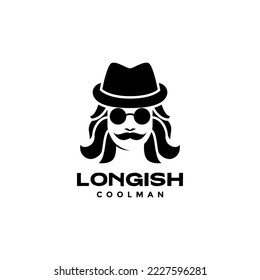 longish cool man with sunglasses and hat mystery logo design vector