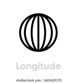 Longitude from pole to pole Meridians icon. Editable stroke