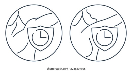 Long-lasting antiperspirant icon in two versions - for men and women. Isolated pictograms in thin line with decorative armpits svg