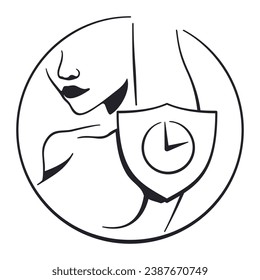 Long-lasting antiperspirant icon for women - for female use. Isolated pictogram in drawn style with decorative armpits