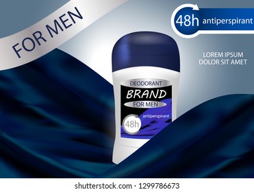 Long-lasting deodorant antiperspirant for men soft as silk. Vector illustration.